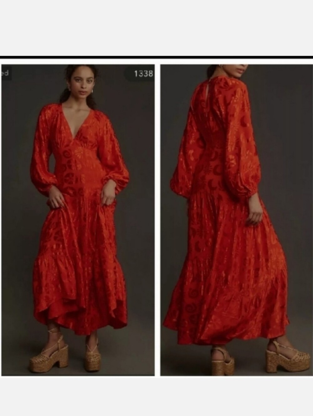 FARM Rio Vibrant Red Textured V-Neck Maxi Dress - Picture 1 of 4